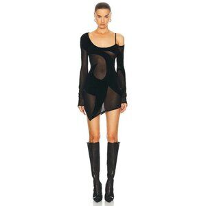 THE ATTICO Long Sleeve Mini Dress in Black 42 New Womens Knit Sheer sweater